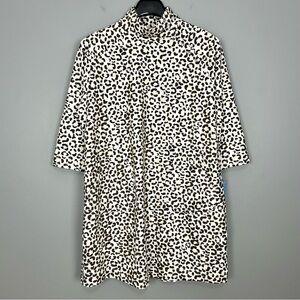 Lulu-B Mock Neck Shift Dress Women’s Size XL Metallic Leopard Print Smooth Knit